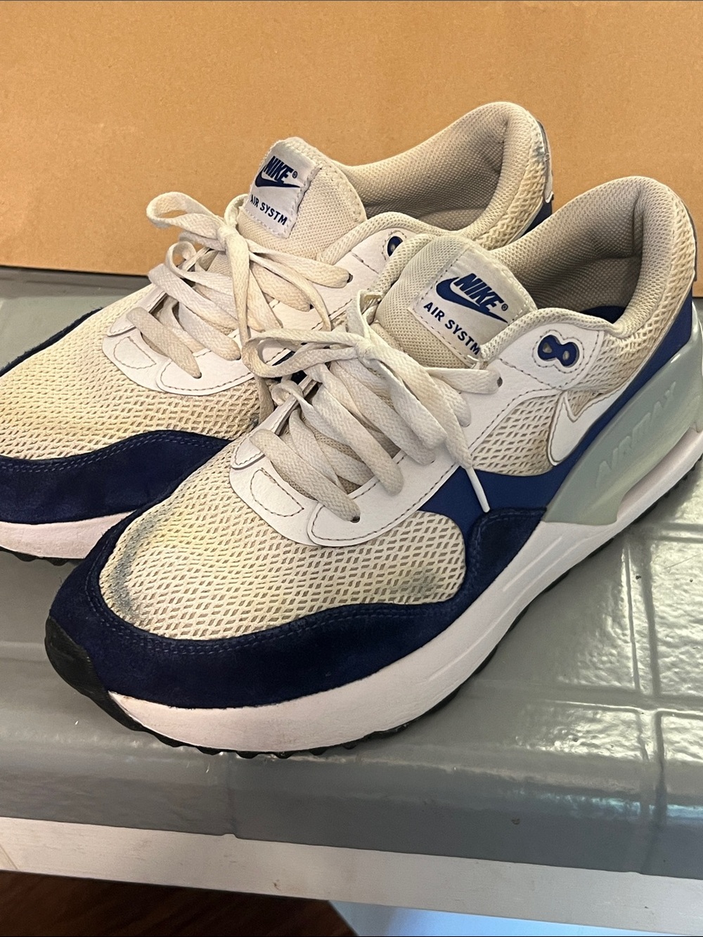 Nike Air System White and Navy Retro Trainers